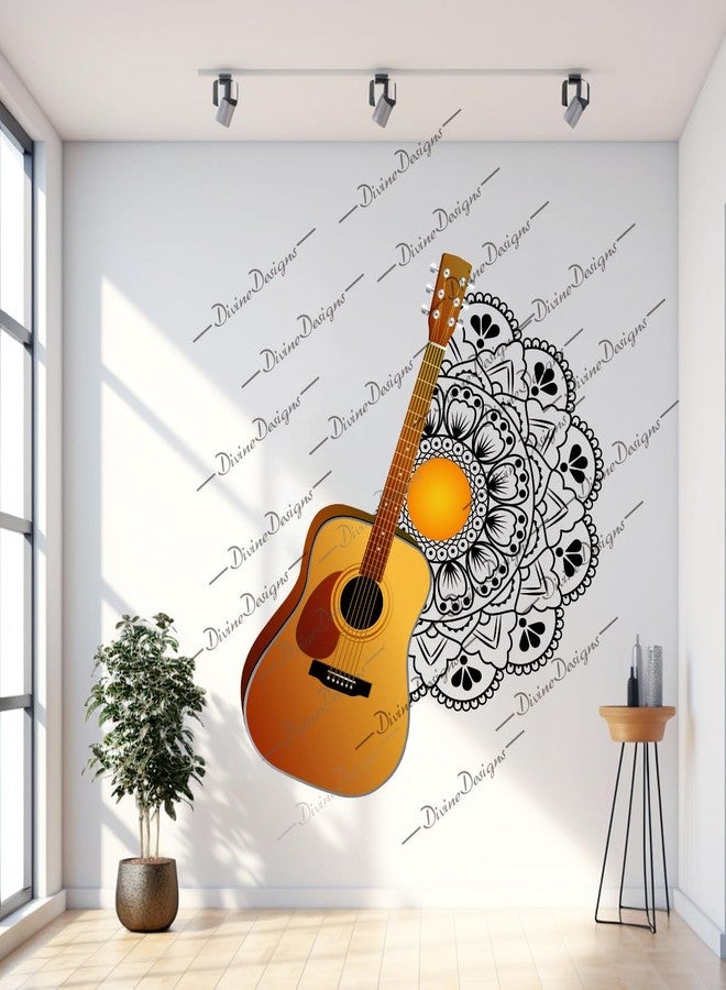 DivineDesigns ملصق فني بتصميم ماندالا جميل على شكل جيتار أصفر من DivineDesigns - Image 1